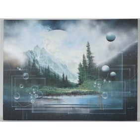 Josef Kugler, Surrealist Landscape Oil on Canvas, Signed