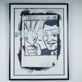 Modernist Pop Art Painting on Canvas with Atomic Lightbulb Motif