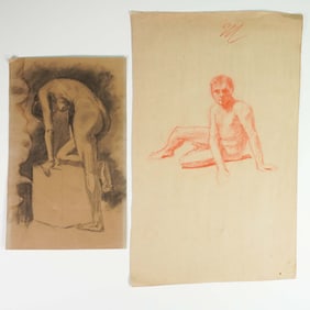 2pc Nude Figure Sketches on Laid and Toned Paper