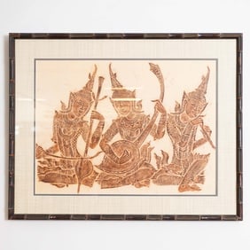 Thai Temple Framed Traditional Rubbing Artwork, Three Musicians