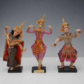3pc Thai Khon Dancer Dolls, Handmade Bangkok Figures