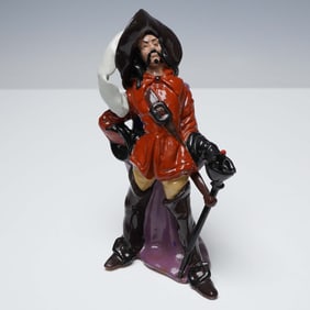 Italian Glazed Ceramic Figurine, Cavalier with Sword Marked Gio Italy