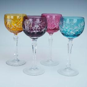 4pc Cut to Clear Crystal Goblets with Clear Stems