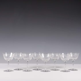 8pc Etched Crystal Coupe Glasses