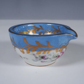 Antique Porcelain Spill Cup with Hand-Painted Floral and Gilt Decoration