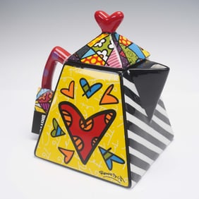 Britto Heart and Stripes Ceramic Teapot with Box