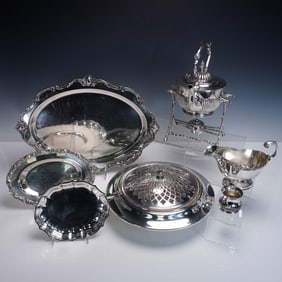7pc Silverplate Serving Lot, Apollo, FB Rogers, Wilcox