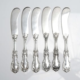 6pc Reed and Barton Sterling Butter Spreaders, Burgundy
