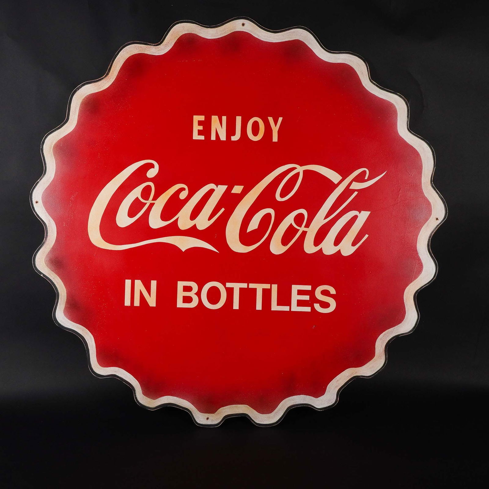 Coca-Cola Enjoy In Bottles Bottle Cap Trade Sign (1 of 2)