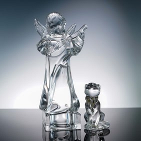 2pc Crystal Figurines, Lenox Cat and Angel