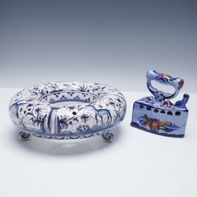 2pc Portugal Hand Painted Ceramic Floral Frogs