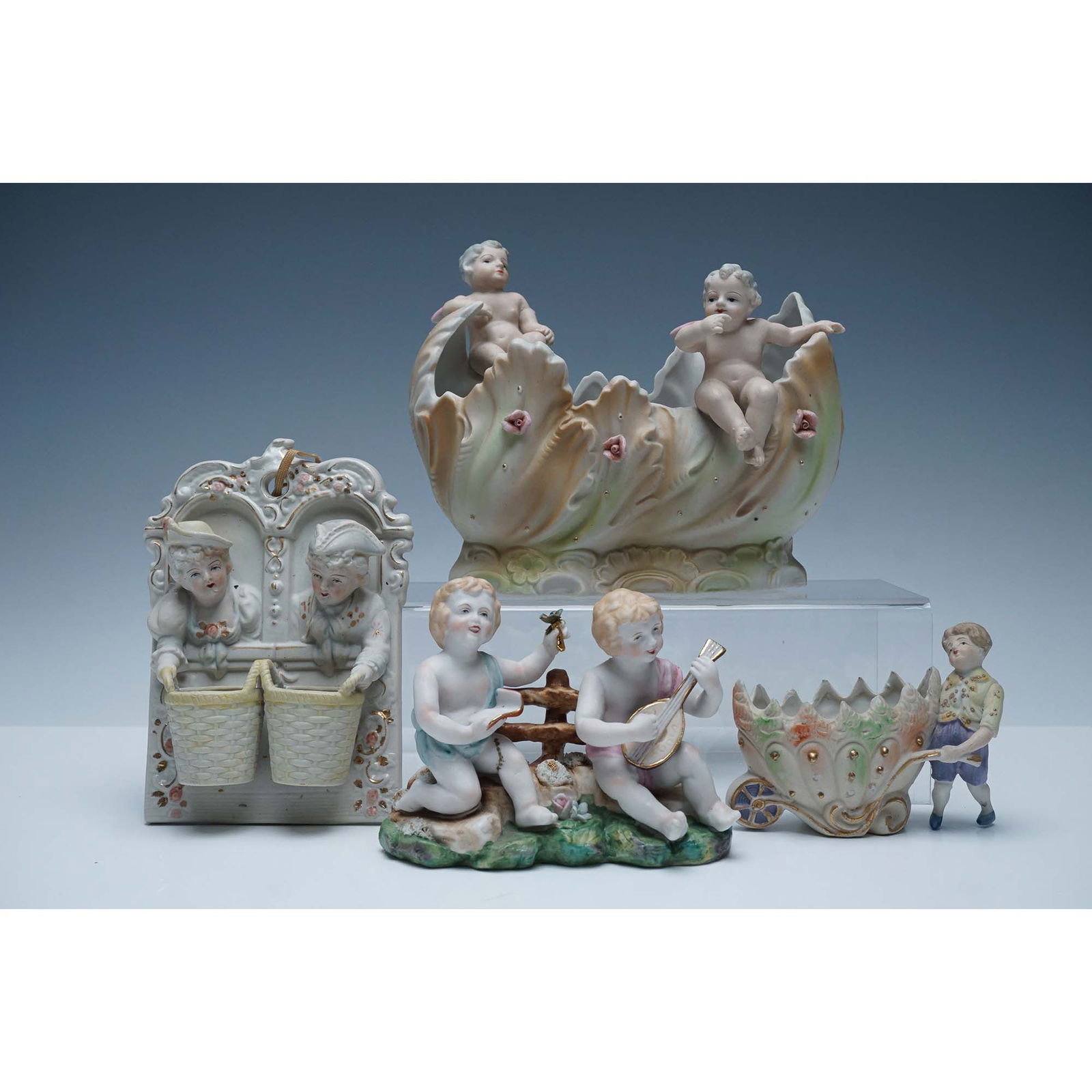 4pc Made In Occupied Japan Bisque Cherub Porcelain Planters & Figurines (1 of 7)