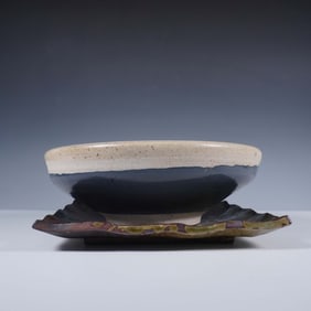 2pc Japanese Style Pottery Bowl and Plate