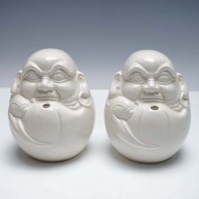 Pair of Gasho of Japan Ceramic Buddha Head Tiki Mugs