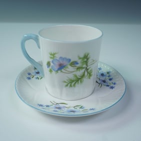 Shelley Porcelain Demitasse Cup and Saucer Set, Blue Rock