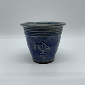 Royal Doulton Pottery Planter, Blue Glaze with Emblem