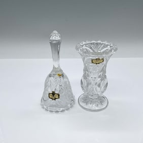 2pc Kristal Zajecar Lead Crystal Bell and Mini Vase