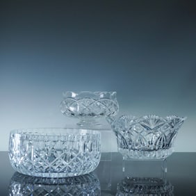 3pc Cut Crystal Bowl Set, Includes Waterford Footed Bowl