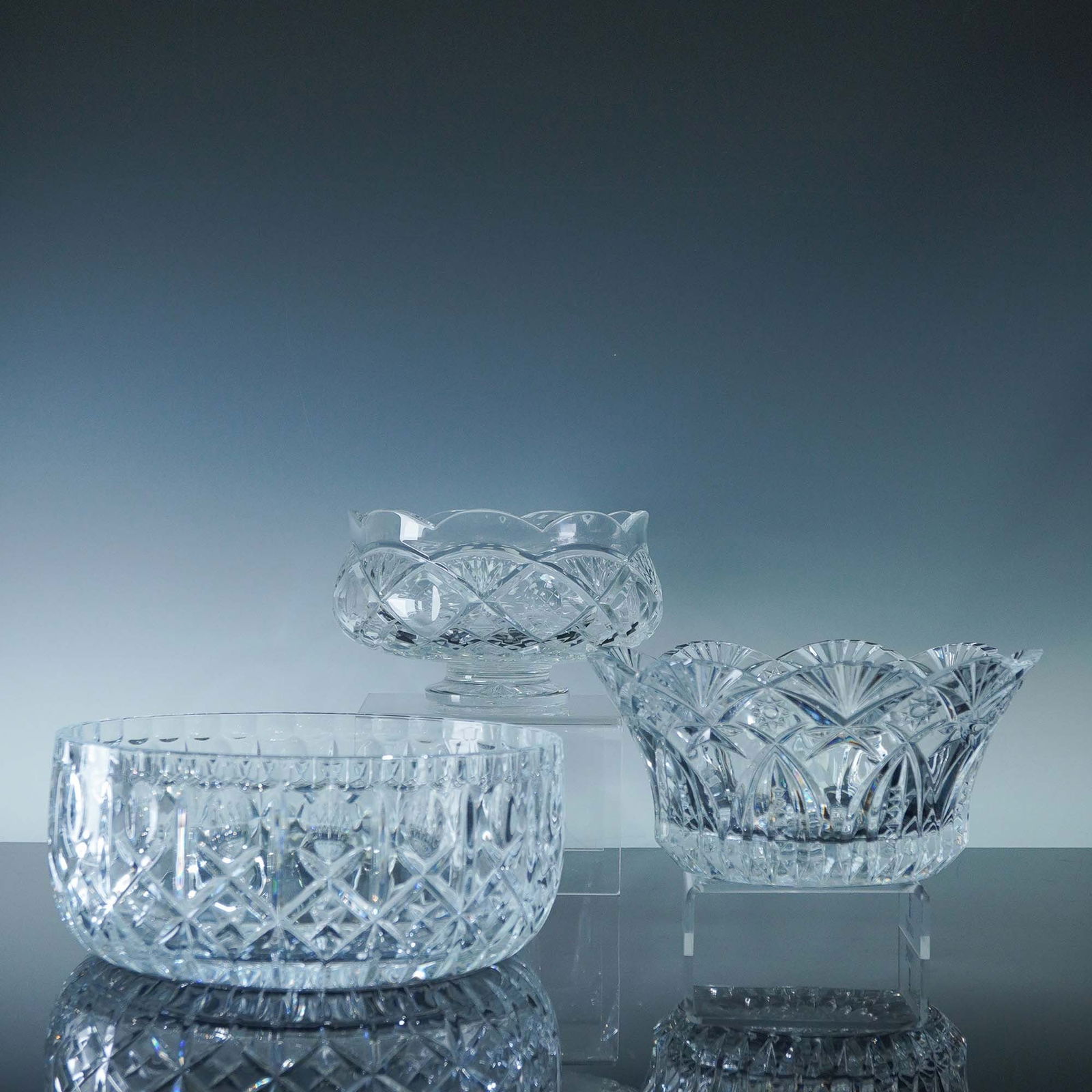 3pc Cut Crystal Bowl Set, Includes Waterford Footed Bowl (1 of 8)