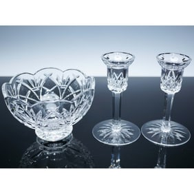 3pc Waterford Crystal Bowl and Candlestick Holders