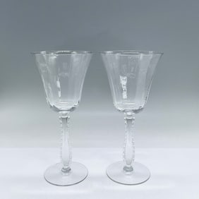 2pc Fostoria Water Goblets, Silver Flutes