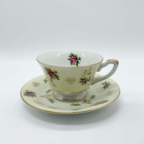 Porcelain Cup and Saucer, Floral Gilt Design