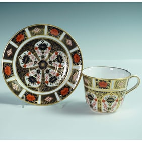 2pc Royal Crown Derby Bone China Old Imari Teacup and Saucer Set