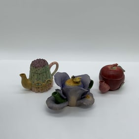 3pc Ceramic Teapot Mini Doll House, Apple, Iris, Cactus