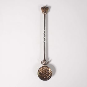 Metal Ornate Spoon with Crown Finial and Engraved London Medallion