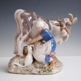 Bing & Grondahl Porcelain Figurine, Milk Maid and Cow