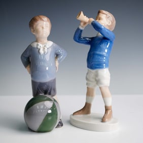 2pc Bing & Grondahl Porcelain Figurines, Boys with Ball and Bugle