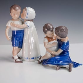 2pc Bing & Grondahl Porcelain Figurines, Children Embracing & Love Scorned
