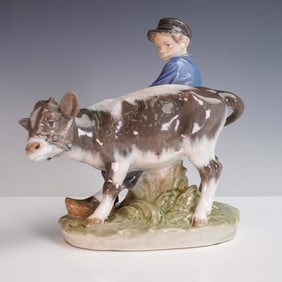 Royal Copenhagen Porcelain Figurine, Boy with Calf