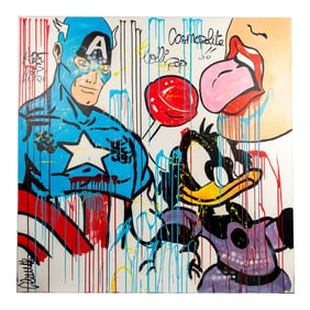 Clem$, Pop Art Original Acrylic on Canvas, Captain America, Signed