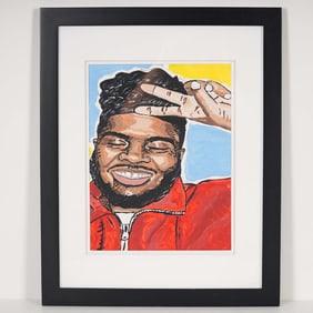 Amma Fordjour, Gouache on Paper, Portrait of Singer Khalid, Signed