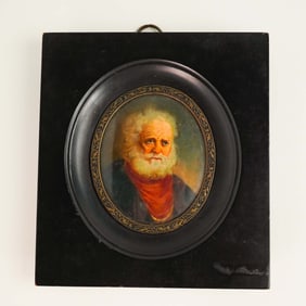 Antique Miniature Handpainted Old Man Portrait