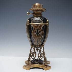 Doulton Lambeth H. Pennett & M. Marshall Art Nouveau Oil Lamp