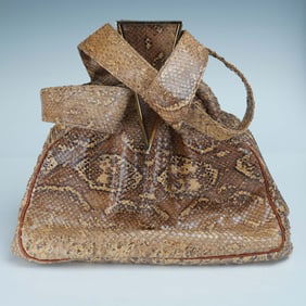 Vintage Python Snakeskin Handbag with Gold-Tone Hardware