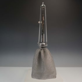 Silver Tone Metal Bead Mesh Evening Bag