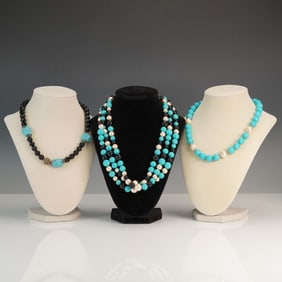 3pc Beaded Necklace Set with Turquoise and Pearl Accents