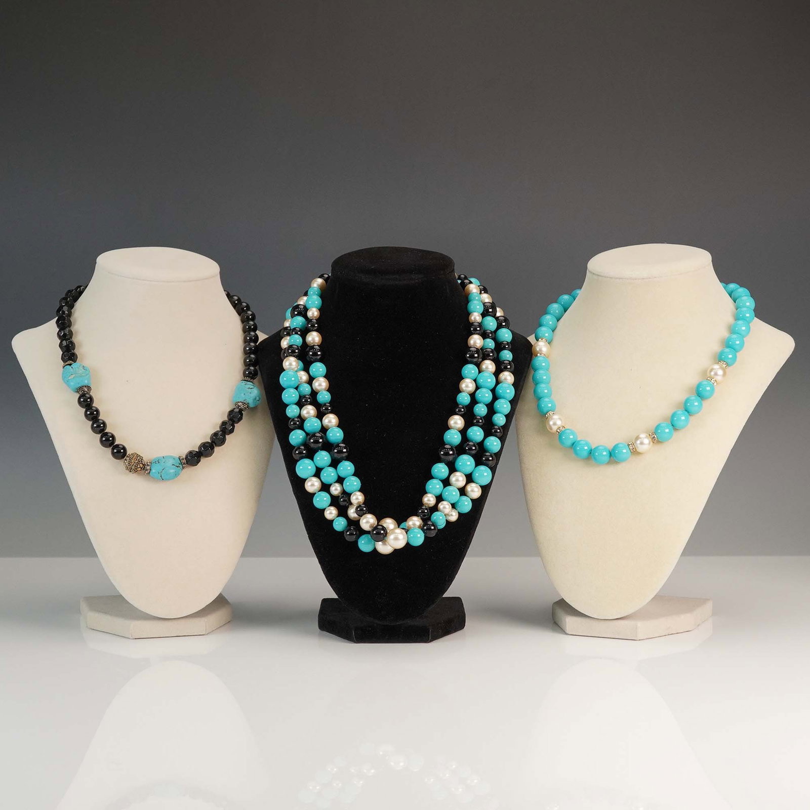 3pc Beaded Necklace Set with Turquoise and Pearl Accents (1 of 8)