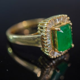 Estate 14 kt Emerald and Diamond Ring