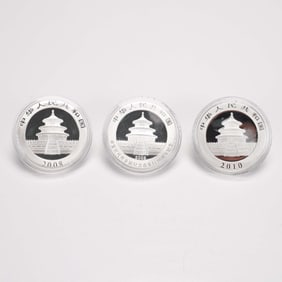 3pc 2008, 2009, and 2010 10 Yuan Panda Silver Coins