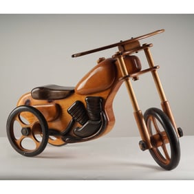 Barrels of Fun Handcrafted Wooden Motorcycle Ride-On Toy, Signed