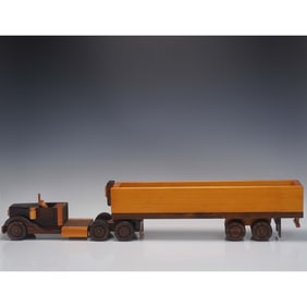 2pc Ray Williams Handcrafted Wood Semi Truck and Trailer