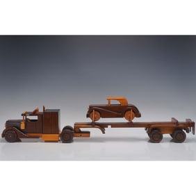 3pc Ray Williams Handcrafted Wood Antique Cars Carrier