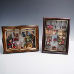 2pc La Ruee Vers L'Art Framed Miniature Artist Studio Diorama