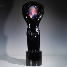 Rare Dino Rosin RELAX Sculpture in Black and Calcedonia Glass, COA & Book