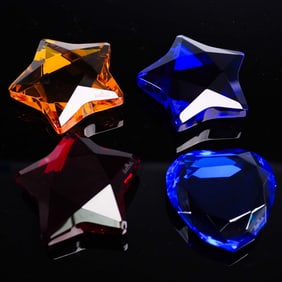 4pc Rosenthal Crystal Star and Heart Paperweights