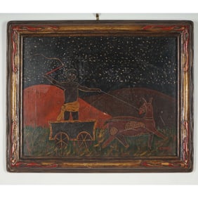 Amos, Folk Art Acrylic on Wood Panel Painting - Signed